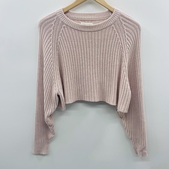 Aeropostale Womens Size XS Ribbed Long Sleeve Cropped Sweater in Light Pink - Picture 1 of 5